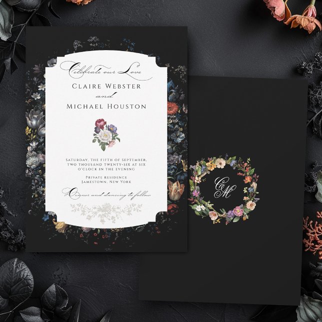 Fine Art Black Floral Calligraphy Invitation (Creator Uploaded)
