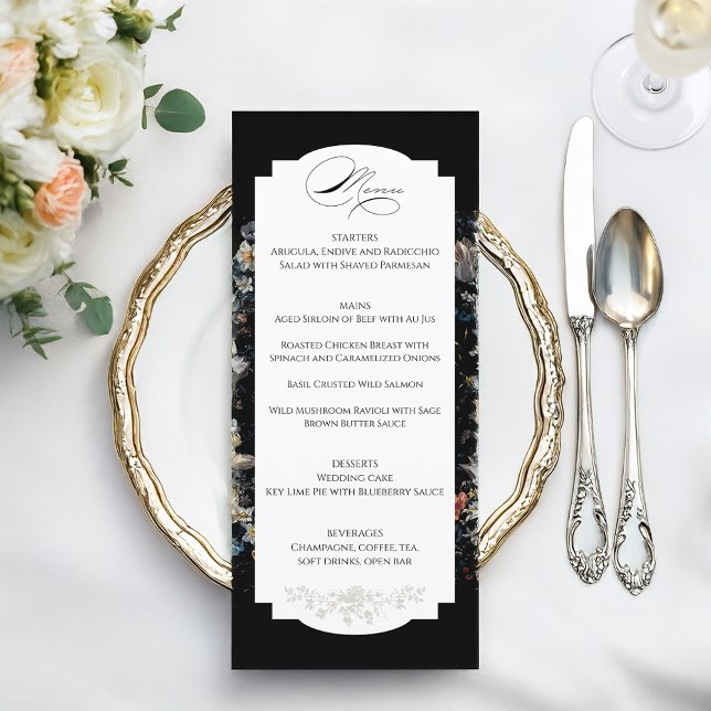 Fine Art Black Floral Calligraphy Menu (Creator Uploaded)