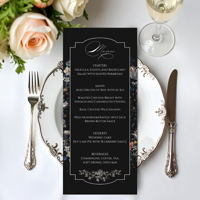 Fine Art Black Floral Calligraphy Menu (Creator Uploaded)