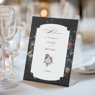 Fine Art Black Floral Calligraphy Pedestal Sign