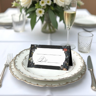 Fine Art Black Floral Calligraphy Place Card