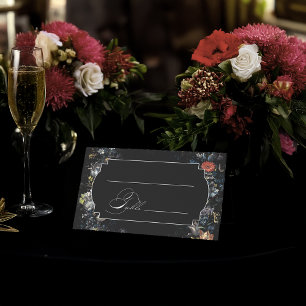 Fine Art Black Floral Calligraphy Place Card