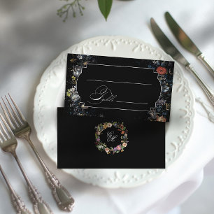 Fine Art Black Floral Calligraphy Place Card