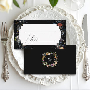 Fine Art Black Floral Calligraphy Place Card