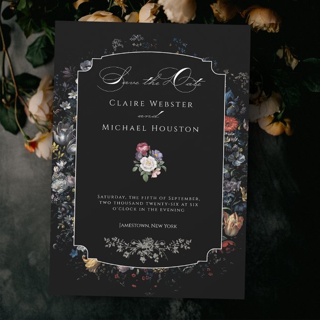 Fine Art Black Floral Calligraphy Save The Date (Creator Uploaded)