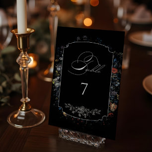 Fine Art Black Floral Calligraphy Table Number
