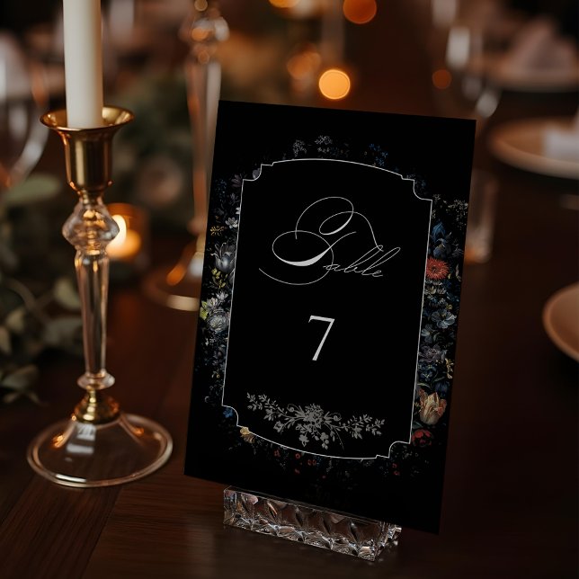 Fine Art Black Floral Calligraphy Table Number (Creator Uploaded)