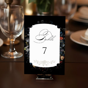 Fine Art Black Floral Calligraphy Table Number