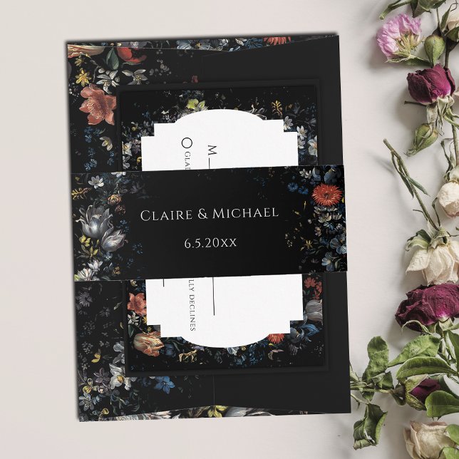 Fine Art Black Floral  Invitation Belly Band (Creator Uploaded)