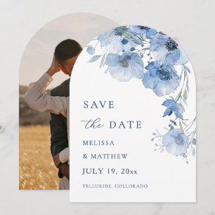 Fine Art Blue Floral Arched Wedding Save The Date