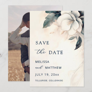 Fine Art Blue Ivory Flower Save The Date