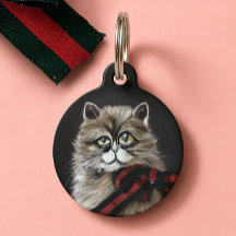 Fine Art Cat Portrait with Red Green Ribbon | Cat