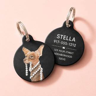 Fine Art Chihuahua Portrait with Pearls | Dog Pet Tag