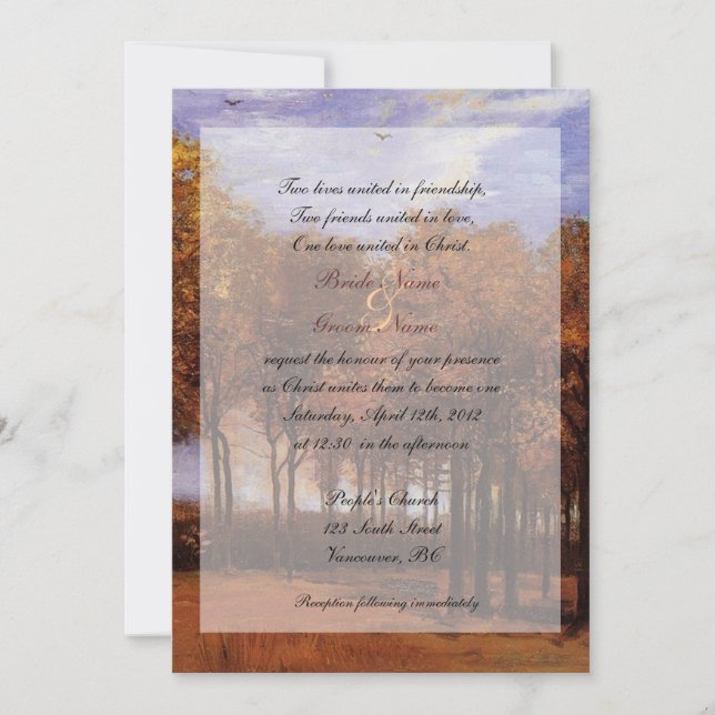Fine art Christian fall wedding invitations (Front)
