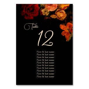 Fine Art Dark Moody Floral Wedding  Seating Chart Table Number