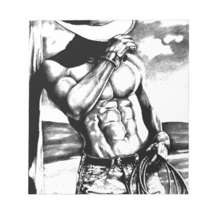 Fine art drawing handsome Cowboy Body Builder Notepad