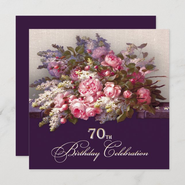 Fine Art Floral 70th Birthday Party Invitations (Front/Back)
