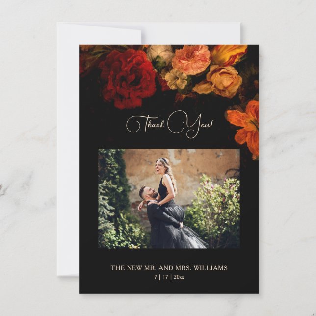Fine Art Floral Dark Romantic Wedding  Thank You Card (Front)