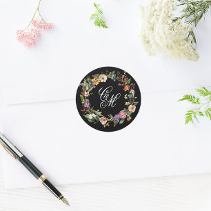 Fine Art Floral Wreath Monogram Classic Round Sticker