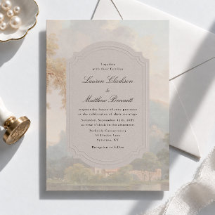 Fine Art Lake Landscape Faux Embossed Frame  Invitation