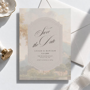 Fine Art Lake Landscape Faux Embossed Frame Save The Date