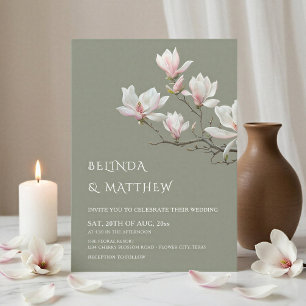 Fine Art Magnolia Casual Sage Green Wedding Invitation