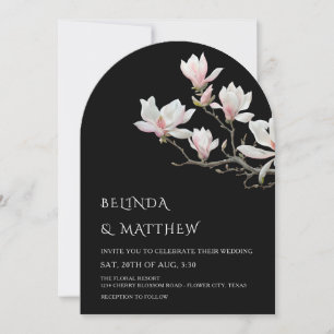 Fine Art Magnolia Casual Wedding Black Invitation