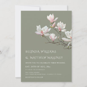 Fine Art Magnolia Sage Green Wedding Invitation