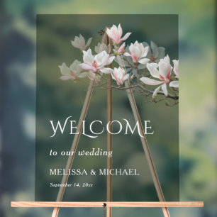 Fine Art Magnolia Transparent Wedding Welcome Acrylic Sign