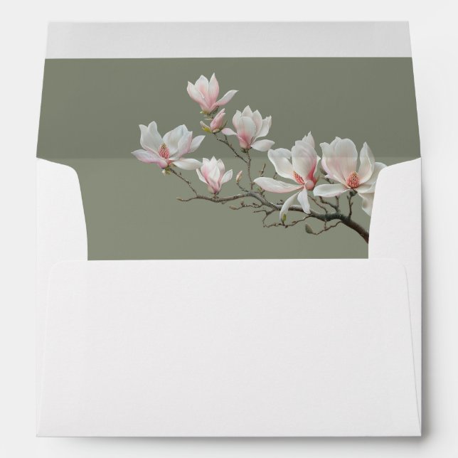 Fine Art Mangolia Flowers Wedding Envelope (Back (Bottom))