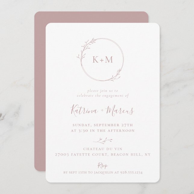 Fine Art Monogram Dusty Rose Engagement Party Invitation (Front/Back)
