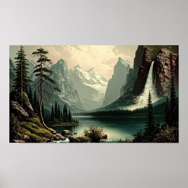 Fine Art Mountains Landscape Vintage Lake Scenic Poster (Front)