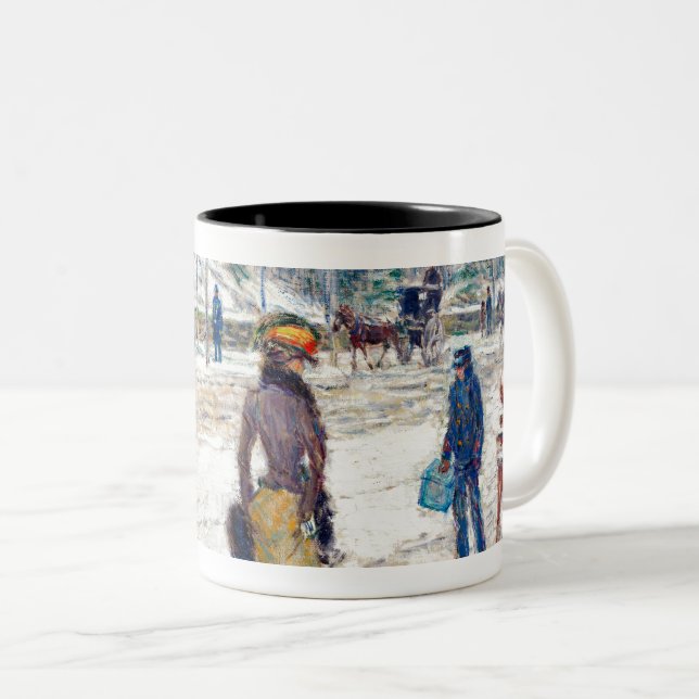 Fine Art New York Street (1902)by Frederick Hassam Two-Tone Coffee Mug (Front Right)