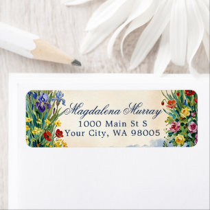 Fine Art Painting Floral Colourful Garden Wedding Return Address Label