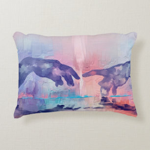 Fine art painting, surrealistic hand painted hands decorative cushion