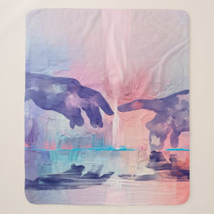 Fine art painting, surrealistic hand painted hands sherpa blanket
