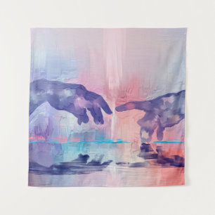 Fine art painting, surrealistic hand painted hands tapestry