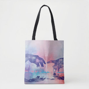 Fine art painting, surrealistic hand painted hands tote bag