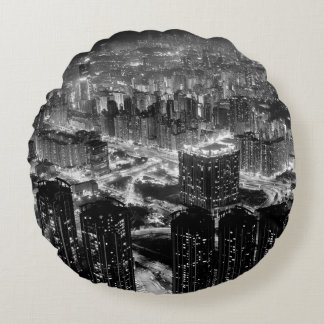 Fine art photography of Hong Kong city in contrast Round Cushion