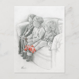 Fine Art Postcard- Watching Cartoons, graphite Postcard
