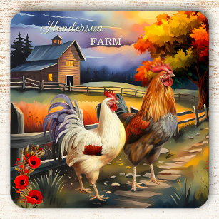 Fine Art Rooster Chicken Farm Coaster