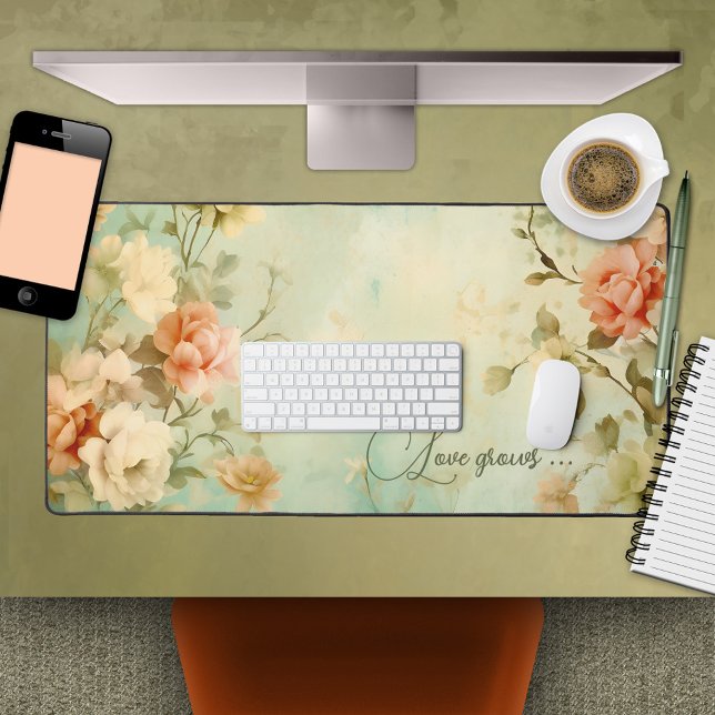 Fine Art Roses Floral Design Desk Mat (An artistic design desk mat featuring painted roses)