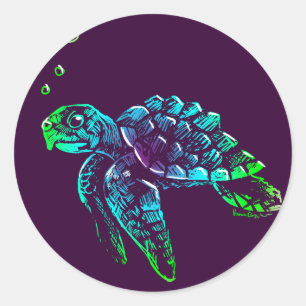 Fine Art Scratchboard Sea Turtle Classic Round Sticker