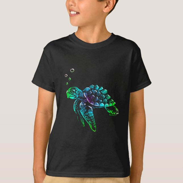 Fine Art Scratchboard Sea Turtle T-Shirt (Front)