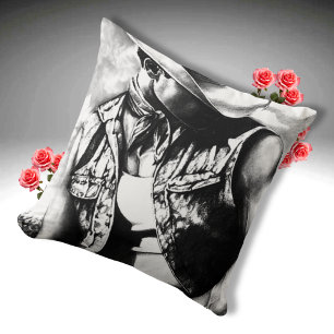 Fine Art Sketch of a Cowboy Bracing in the Wind on Cushion