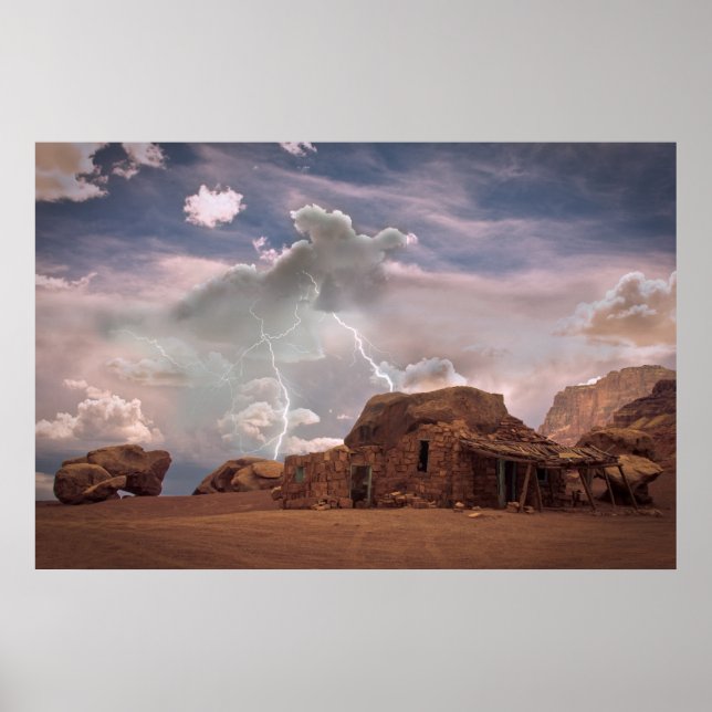 Fine Art Southwest Desert Lightning Landscape Poster (Front)