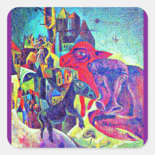 Fine Art sticker,Ernst, The  City with Animals, Square Sticker