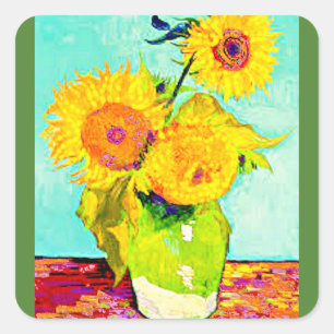 Fine Art sticker,Van Gogh, Sunflowers Square Sticker