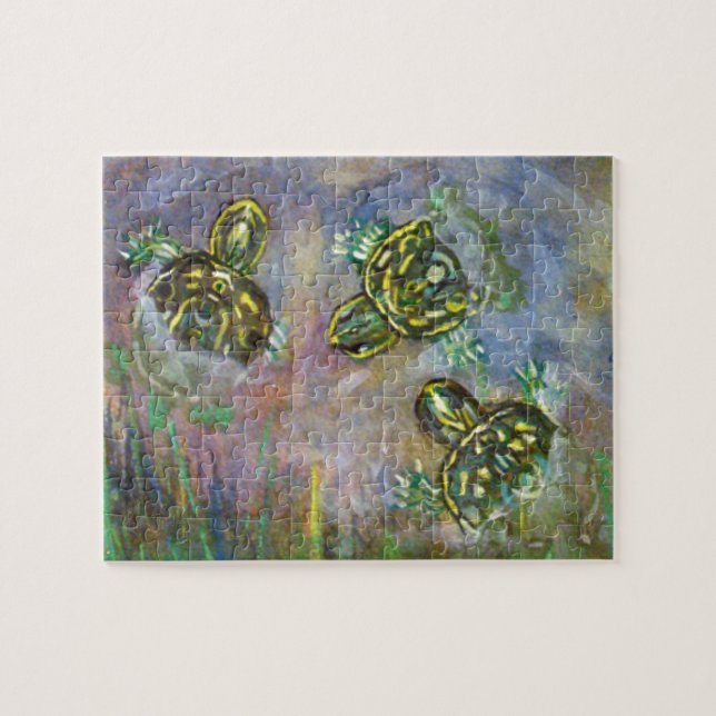 Fine Art Three Turtle Painting Rainbow Puzzle Pond (Horizontal)
