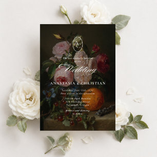 Fine art vintage floral still life wedding  invitation